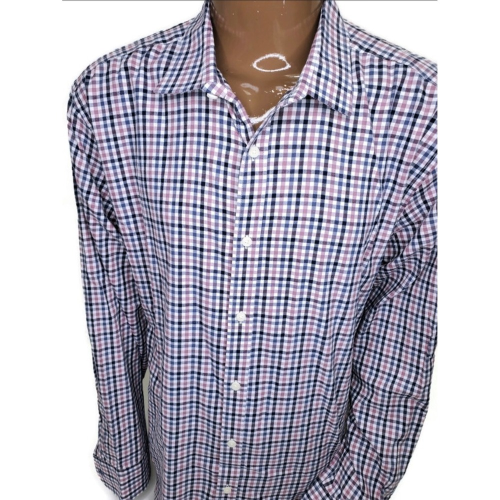 UNTUCKit Mens 3XL Gingham Check Cotton Button Down Shirt Navy Burgundy White